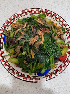 Hình của món Cải làn xào nấm chay.