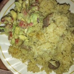 Simple pilau with guacamole A picture of Simple pilau with guacamole.
