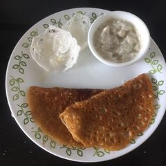 A picture of Dosa for upwas (Vrat) with potato raita.