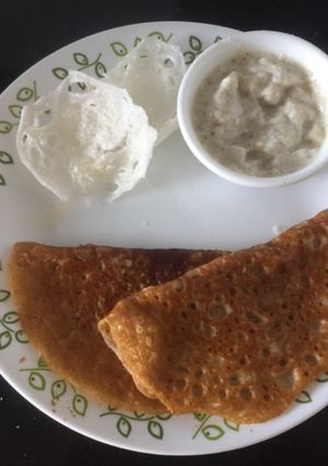 A picture of Dosa for upwas (Vrat) with potato raita.