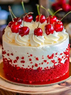 A picture of Cherry Cake with Cherry Cream Cheese Frosting.