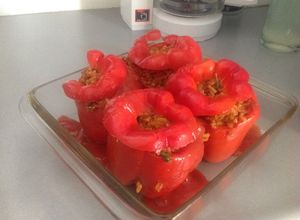 Una foto de Pimientos rellenos vegetarianos