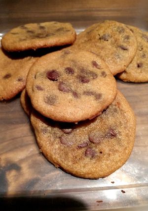 A picture of Soft and chewy chocolate chip cookies.