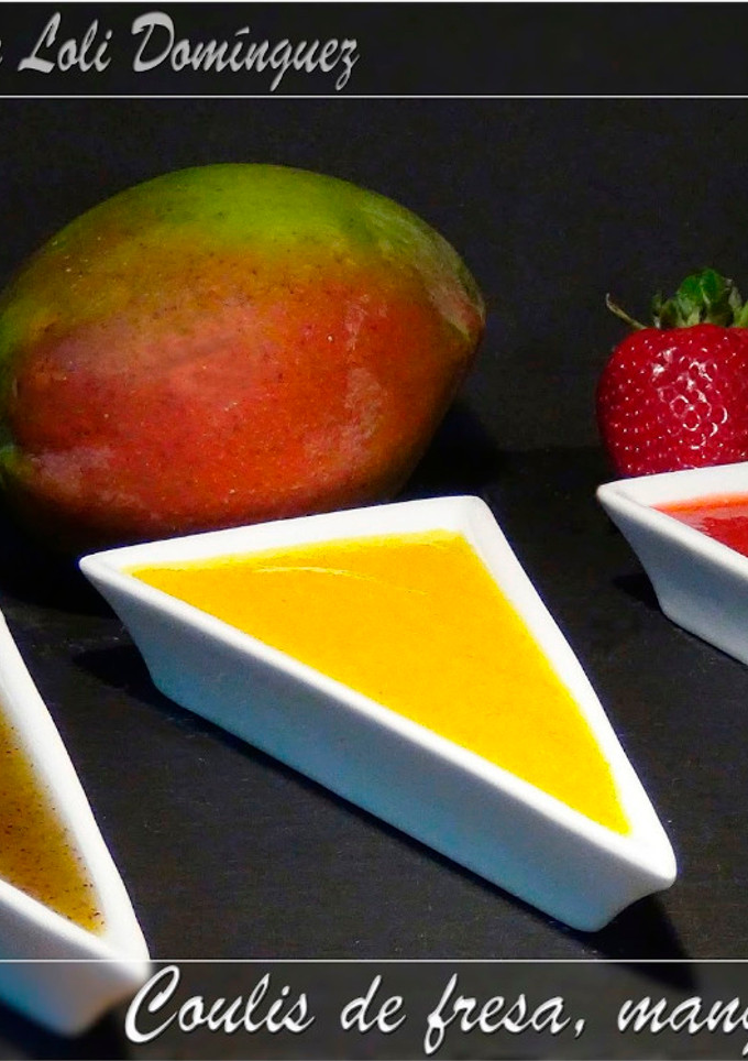 Una foto de Coulis de fresa, mango y kiwi
