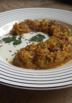 A picture of Smoked eggplant curry /baingan bharta.