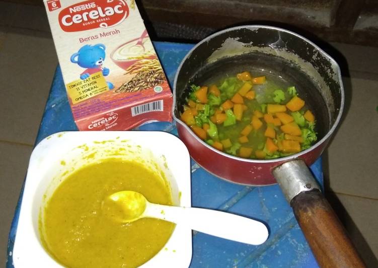 Mudah Cepat Memasak Bubur beras merah &amp;amp; worbro (wortel &amp;amp; brokoli) Enak Bergizi