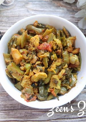 A picture of Brussel Sprouts and Flat Beans Stir Fry.