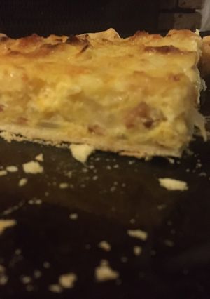 Una foto de Tarta de queso y panceta