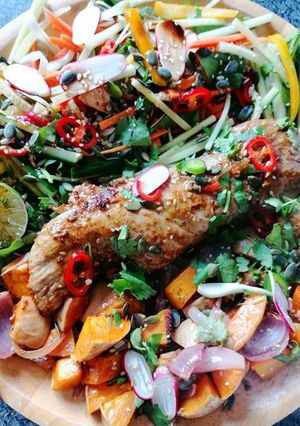 A picture of Thai Inspired Pork Tenderloin With Butternut Squash.