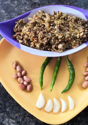 A picture of Kolhapuri thecha(green chilli kolhapuri thecha).