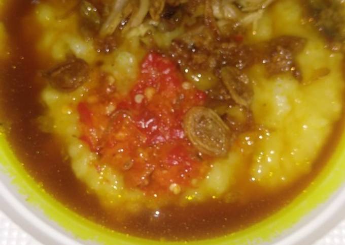 Resep Bubur ayam kuah kari kuning Anti Gagal