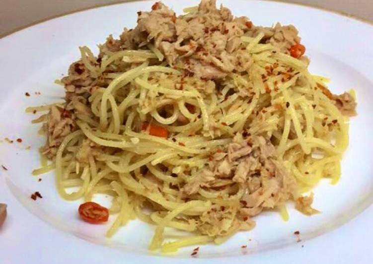 Resep Spicy Tuna Aglio Olio Spaghetti, Enak