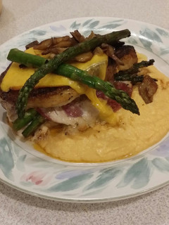 A picture of Brad's stuffed double cut pork chops.