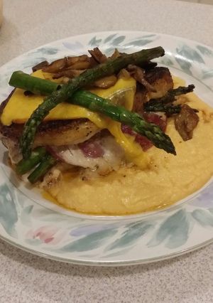 A picture of Brad's stuffed double cut pork chops.