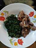 Fried mutton with greens