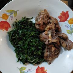 A picture of Fried mutton with greens.