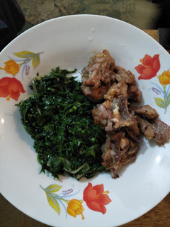 A picture of Fried mutton with greens.