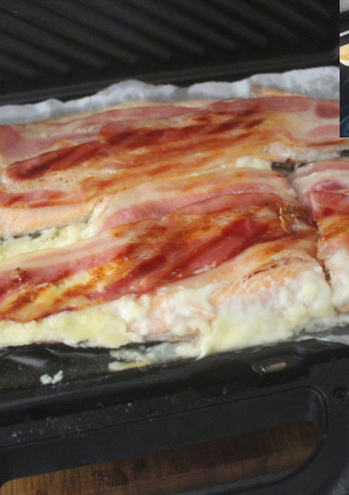 Una foto de Truchas con beicon al grill doble