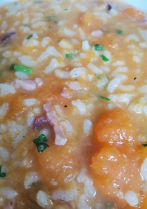 Foto di Minestra di riso con zucca e pancetta