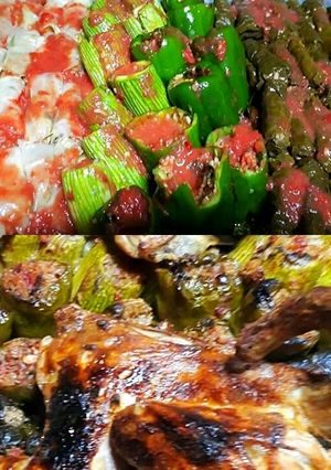 صورة لوصفة طاجن الفراخ 🐓🐓 المشويه والمحاشي 🥕🌶🍆 في صينيه واحده في الفرن