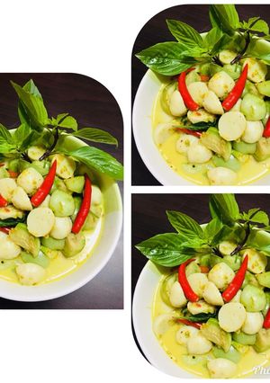 A picture of Green Curry with Fish Balls.