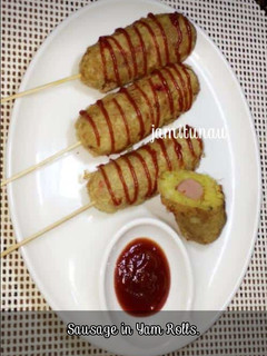 A picture of Sausage in Yam Rolls.