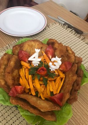 Rántott hús torta édesburgonyával recept fotója