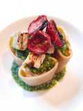 Paccheri, pancia di ricciola, pesto di rucola, pomodorini confit