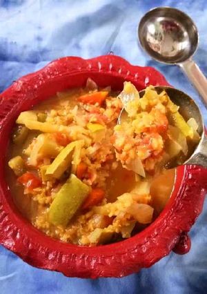 A picture of Masoor Dal Mixed Veggies Dal.