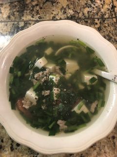 Hình của món Canh hẹ đậu hủ.