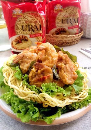 Foto resep Salted Egg Prawn in Basket Noodle