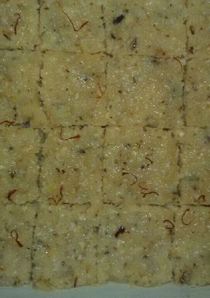 A picture of Nariyal ki kesar barfi.