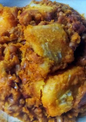A picture of Onion and Crayfish Flavoured Porridge Beans and Yam.