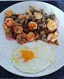 Setas con langostinos