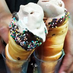 Chocolate ganache cinnamon cones with icecream A picture of Chocolate ganache cinnamon cones with icecream.