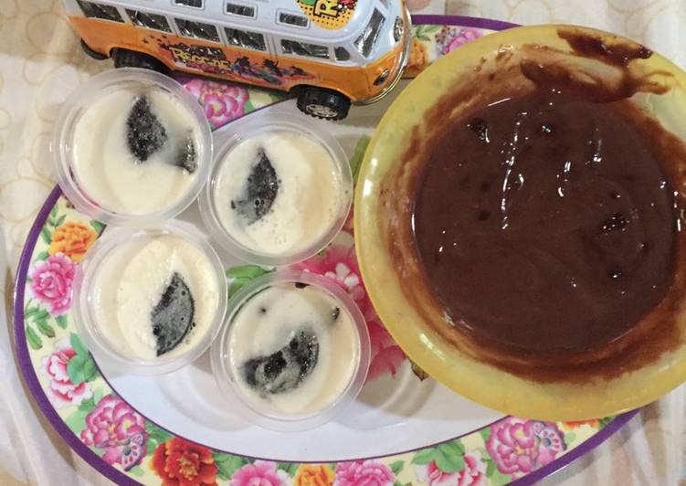 Puding susu oreo dilengkapi vla