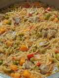 Fideos al cava con carne en salsa (aprovechamiento)