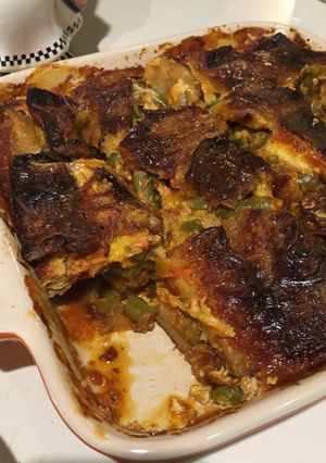 Una foto de Pastelon de Plátanos Maduros y Vainitas