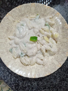A picture of White sauce pasta.