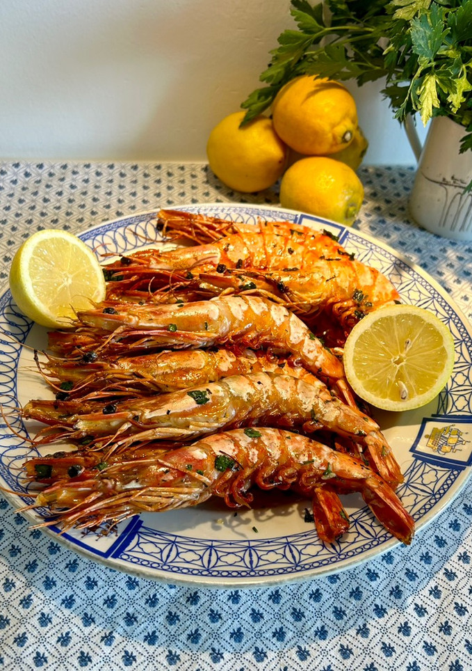 Una foto de Gambas gigantes en barbacoa