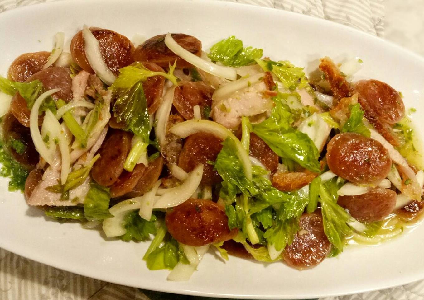Chinese BBQ Pork & Sausages in Spicy Salad ala THAI