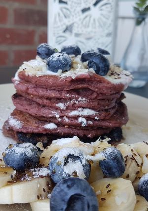 Una foto de Pancakes de frambuesas con plátano