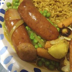 A picture of Curry Sausages.