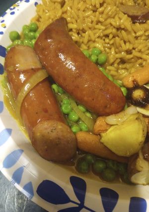A picture of Curry Sausages.