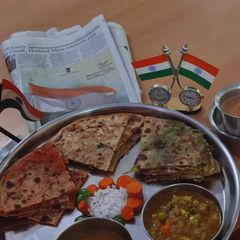 A picture of #TR#Tri colour panner Paratha (plain,carrot,capsicum)subji.