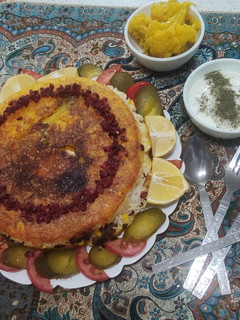 عکسی از دستور ته انداز مرغ و ته چین گوشت و بادمجان