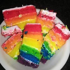A picture of Rainbow cake homemade.