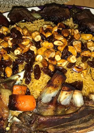 A picture of Grilled Lamb with khalta Rice.