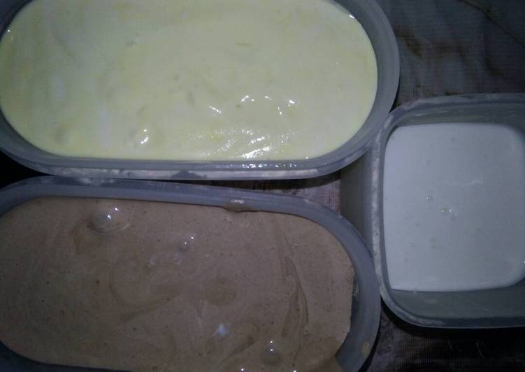Rahasia Menyiapkan Es krim home made rasa coklat, susu, mangga Kekinian