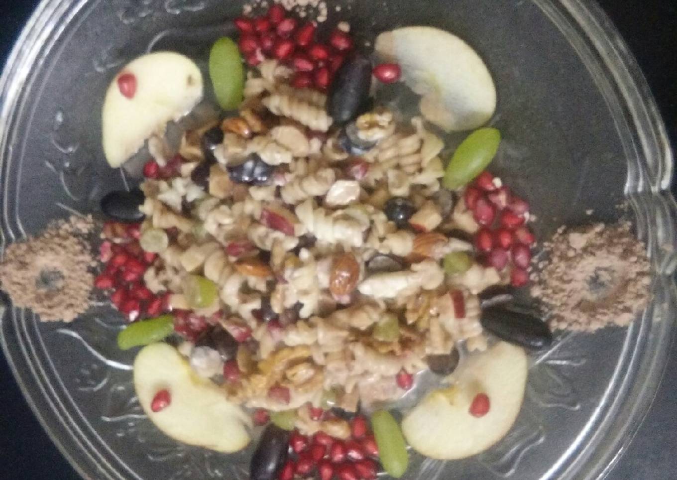 Pasta Fruit Salad with chocolate powder